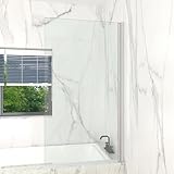 T&K Duschwand für Badewanne 80x140cm Chrom Badewannenwand Faltbar Quadratische Kante 5MM gehärtetes Sicherheitsglas beidseitig leicht zu reinigen Badewannenaufsatz Duschabtrennung für Badewanne