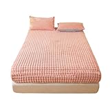 Warm Winter Frottee Spannbetttücher, Plüsch-Spannbettlaken, Plüsch Bettlaken mit Rundum Gummizug, Extra Tief, Gemütlich, für Hohe Matratze 5-30cm (A Rosa,150 x 200 cm)