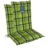 LILENO HOME Gartenstuhl Auflagen als [2er Set - Hochlehner] in Karo Grün - Bequeme Liegen als Sitzauflagen für Gartenmöbel - Stuhlkissen für Gartenstühle und Klappstühle