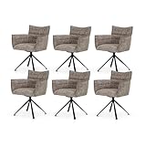KHG 6er Set Esszimmerstühle Armlehnstuhl Dunkelgrau Webstoff, Polsterstuhl 360 Grad drehbar mit Rückstellfunktion, 120 kg belastbar, Drehstuhl ideal für Küche Wohnzimmer Büro