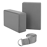 Jim's Store Schaum Yoga Blöcke 2er Set mit 1.8m Yogagurt Yoga Pilates für Anfänger und Fortgeschrittene (Grau)