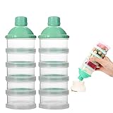 Manwetye 2 Stück 5-lagiger Milchpulver Portionierer, tragbarer und stapelbarer Formel Milchpulver Spender für unterwegs und nächtliche Pflege (Grün + Grün)