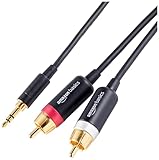 Amazon Basics 3.5 Aux auf 2 Cinch-Adapter-Audiokabel für Verstärker, aktive Lautsprecher mit vergoldeten Steckern, 2.4 m, Schwarz