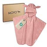 MOYO Baby Badeponcho mit Hasenohren in Rosé I Poncho Kinder Badetuch für 0-3 Jahre I Weicher Baby Poncho aus 100% Frottee-Baumwolle I Waschbares Baby Kapuzenhandtuch I Poncho Handtuch in 68x56cm