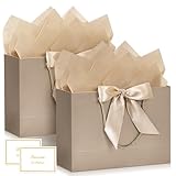 BBLIKE Geschenktüten mit Henkel - 2 Geschenktasche 2 Grußkarten 4 Sydney Paper, Papiertüten mit Henkel, Geschenkverpackung für Geschenk, Geburtstag, Feier, Hochzeit (Champagnerfarbe)