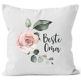 MoonWorks® Kissen-Bezug Beste Oma Geschenk Watercolor Kissen-Hülle Deko-Kissen Baumwolle weiß Unisize