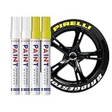 Altaroo 4 Stück Reifenstift, Reifen Stift Weiß Gelb 6mm, Reifen Stift Weiß Wasserfest, Reifenstift Weis Wasserfest für Auto Motorrad Reifen, Glas, Metall, Gummi