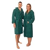 Lavea Mexico - Luxuriöser Bademantel mit Kapuze, 100% Baumwolle, Weich & Saugstark - Ideal für Spa & Zuhause, Unisex Design, Größe M, Smaragd