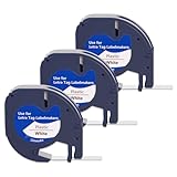 3 x Kompatiel für Dymo Letratag Etikettenband 12mm x 4m, Schriftband für Dymo Letratag LT-100H LT-100H Plus LT-100T LT-100T Plus LT-110T LetraTag XR LetraTag XM LetraTag QX50 LetraTag 2000
