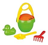 SIMM Spielwaren 05323 - Happy Sand Spielset, 5 Teile, Sand und Wasser Spielzeug Set für Kinder ab 2 Jahre, mit Sandeimer, Sieb, Sandförmchen, Sandschaufel und Rechen aus Kunststoff, Sandspielzeug Eimergarnitur, Mehrfarbig