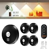 MEKKLEON vitrinenbeleuchtung led kabellos mit Fernbedienung, 2000 mAh Aufladbar LED Spots Akku, 3 Farbtemperaturen dimmbar, Unterschrankleuchte, Schrankleuchte, küchenunterschrank (Schwarz, 5 Pcs)