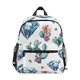 Wudan Rucksack für Kinder, Motiv: Diamanten mit Blumen, Kaktus, mit Taschen, Vorschulkinder, Büchertasche, Diamonds With Flowers Kaktus, Small