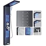 Duschpaneel Wandmontiertes Duschsystem mit LED,Multifunktionale Duschsäule mit Regendusche Wasserfalldusche Massagedusche Handbrause Duscharmatur Komplettset Duschpaneel mit Armatur Schwarz
