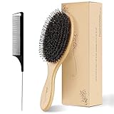 Haarbürste Natürliche Wildschweinborsten Bürste Haare Rundbürste Set Antistatische Bambus Stylingbürste Naturhaarbürste mit Schwanzkamm für alle Haartypen und Länge Kammset für Männer, Frauen, Kinder