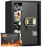 Mejasg Safe Tresor Feuerfest mit A4 Feuerfester Tasche, 65L Möbeltresor Groß mit Abnehmbares Regal und Externes Batteriefach, Digitaler Tresor für Zuhause Bargeld Schmuck Medikamente A4 Dokumente