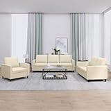 HETFTJN 3-TLG. Sofagarnitur Creme Kunstleder Couch Set mit 2-Sitzer 3-Sitzer & Sessel 80-200 cm Länge Bequemes Lounge Sofa für Wohnzimmer Balkon Jugendzimmer