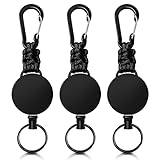Schlüsselanhänger Ausziehbar 3 Stücke Einziehbarer Schlüsselanhänger, Schlüsselband Ausziehbar Ausweis JoJo mit 60cm Stahldrahtseil, Ausweishalter Ausziehbare mit Karabiner (Schwarz)