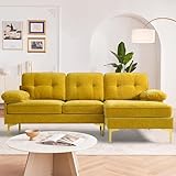 DUANDUAN Ecksofa 3-Sitzer Sofas 210cm breit Polsterecke mit Federkern Kissen und Rückenlehnen abnehmbar und waschbar - Chaiselongue beidseitig montierbar Couch L-Form fürs Wohnzimmer (Gelb)