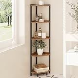 Hzuaneri Eckregal Ständer, Eck Bücherregal, Aufbewahrungs-Standregal mit Metallrahmen, Pflanzenständer, Eck-Bücherregal für Wohnzimmer, 5-stöckiges Rustikales Braun und Schwarz CS05901B