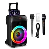 Karaoke Anlage mit 2 mikrofonen(1 Verkabelt & 1 Drahtlos), Karaoke Maschine mikrofon mit Lautsprecher, PA Anlage Komplettset, TWS & LED Modus