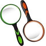 2PCS Lupe Groß 80mm, Handlupe 10X Echtglas-Lupe für Senioren Kinder, Weicher Hand-Schaft Lupen Buchlesen, Insekten- und Hobbybeobachtung, Unterrichtswissenschaft (Grün und orange)