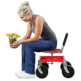 nawoefii Gartenhocker für Gartenarbeit, Gartenwagen mit 360° Drehfunktion und Werkzeugablage, Kniebank für Gartenarbeit, ältere Menschen, Senioren und Outdoor-Pflanzenliebhaber, Mobile Werkbank Rot