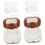 Beatifufu 2 Sätze Kosmetik Kontaktlinsenbehälter mit Spiegel Langlebige Auslaufsichere Aufbewahrungsbox für Kleine Kontaktlinsen Praktischer Organizer für Reisen und Alltag Braun