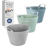 Wäschekorb Plastik Flexi 3er Set - 30 Liter Vielseitige Wäschewanne mit Griffen, 45 x 40 cm, 3 Farben, Robust & Flexibel, Made in EU