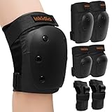 Inkidio Schutzausrüstungsset für Kinder Damen Herren mit Knieschützern Ellbogenschützern Handgelenkschützern ideal für Rollschuhlaufen Skateboarden Rollerfahren (M Black)