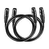 VANDESAIL XLR-Kabel, 0,9 m, 2 Stück, Mikrofonkabel, XLR-Stecker auf Buchse, symmetrisches Mikrofonkabel, 3-polig, kurz, 0,9 m, XLR-Audiokabel, Mikrofonverlängerung, Patchkabel, 0,9 m, Schwarz