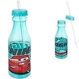 alles-meine.de GmbH Trinkbecher - Trinkflasche - Trinkglas - Cars - Auto - Lightning McQueen - mit Strohhalm & Deckel - BPA frei - 420 ml - Kunststoff Plastik - durchsichtig & tr..