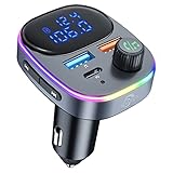 SOARUN Bluetooth Adapter Auto, Bluetooth 5.3 FM Transmitter mit QC3.0 & PD3.0 Tyep C Zigarettenanzünder USB C Adapter, Auto Zubehör Innenraum für Freisprecheinrichtung Auto Radio Musikanlage