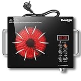 Cooksir Glaskeramikkochfeld 1 Platte mit Stecker, kochfeld Autark, Tragbar Glaskeramik Kochplatte, kochfelder 1er, Drehknopf und Berührungssteuerung, Keramikkocher für alle Kochtöpfe