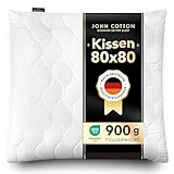 John Cotton Kopfkissen 80x80 cm – Hotel-Luxus-Stepp- Kissen für Nackenschmerzen, Verstellbares Kissen mit Reißverschluss - 900g Füllung, Bequemes Schlafkissen für Allergiker, Oeko-TEX (80 x 80)