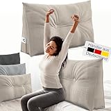 ELONEO Rückenkissen 70 cm breit, Keilkissen für Bett und Sofa geeignet, dreieckiges Lesekissen, Kissen mit abnehmbarem und waschbarem Bezug, mit praktischem Seitenfach