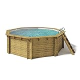 Paradies Pool® Holzpool Kalea Platin Komplettset inkl. Filteranlage für 50er Verrohrung, Pumpenhaus, Filterglas, Folie grau mit 0,8mm Stärke, Achteck-Pool, 528 x 138 (Ø x H), Menge: 1 Stück