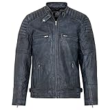 URBAN 5884 Herren Lederjacke RALF, Lederjacke herren echtleder im Bikerstil, Weich und Strapazierfähig, Denim, 2XL
