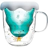 Weihnachtsbecher 300 ml Doppelmauerte Glasbecher mit Deckel isoliert niedliche Weihnachtsbecher Hitzeresistente Kaffeetasse Teemilchbecher für Home Office verwenden Weihnachtsgeschenk ohne Weihn