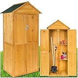 tectake® Holz Gartenschrank, Outdoor Schrank wetterfest, 80,5 x 60 x 213,5 cm, Geräteschrank mit 2 Regal Böden, Terrassenschrank, Balkonschrank, Gerätehaus, Garten Möbel
