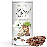 Kakaobohnen Criollo (Bio Roh Vegan) Ganze Kakao-Bohnen Ungeröstet - Als Toppings für Porridge, Backfeste Schokodrops oder zum Knabbern - Theobroma Cacao Organic Raw Whole Cocoa Beans | PureRaw 250g