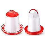 Küken Futterspender Tränke Set Hängend Geflügel Futterautomat Kunststoff Geflügelbrunnen Geflügeltränke für Bauernhof Hühnerstall Hühner Wasserspender Futterspender Set(1,5 L, 1,5 Kg)