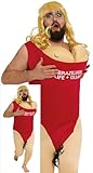FIESTAS GUIRCA | Rettungsschwimmer Kostüm für Herren (54-56/XL) - Overall und Brustteil für Junggesellenabschiede, Sommerpartys und Sport - Lustige Kostüme für Erwachsene - Rot und Natur
