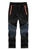 Zzkouine Kinder Softshellhose Schneehose Skihose Warme Hosen Jungen Mädchen Winterhose Outdoorhose Wanderhose, Schwarz/Grau 122-128