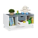 Relaxdays Kinderregal für Spielsachen & Bücher, HBT: 30x60x30 cm, 4 Fächer, Mädchen & Jungen, Spielzeugregal, weiß/grau