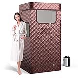 COSTWAY Dampfsauna Heimsauna für Zuhause, Ganzkörpersaunabox mit 3-Liter-Dampfgenerator, Fernbedienung, Fußmassagegerät & Klappstuhl, tragbare Saunazelt 91 x 91 x 183 cm (braun)