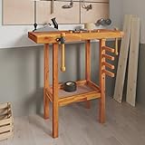 IKAYAA Werkbank mit Schubladen Werkstatt Werkstatttisch Hobelbank Werkzeugschrank, Werktisch, Holzwerkbank,Werkzeugtisch, Werkbänke Für Heimwerker-92x48x83 cm