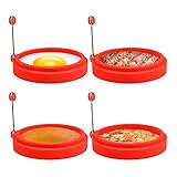 RIKEL 4 Teiliger Silikon Eier Ring, Eier Ring in Lebensmittel QualitäT, Antihaft Form für Gebratene Eier, Pfann Kuchen FrüHstüCks Sandwich, Rot