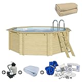 Trend Holzpool Set Achteck 400 x 400 x 124 cm Innenhülle Sandfarben
