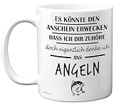 Lustige Angelgeschenke für Männer – 'Eigentlich Denke Ich ans Angeln' Tasse – Neuartige Fisch-Angler-Geschenkidee für Papa, Opa, Geburtstagsgeschenk für ihn oder sie, 325 ml spülmaschinenfeste Tasse