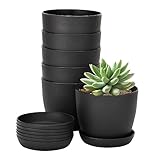 KINGLAKE 8 Stück 10CM Blumentöpfe Plastik Klein,Blumentopf Dicke,Kunststoff Pflanztöpfe Rund Mit untersetzer Für Sukkulenten kleine Topfpflanzen-Schwarz